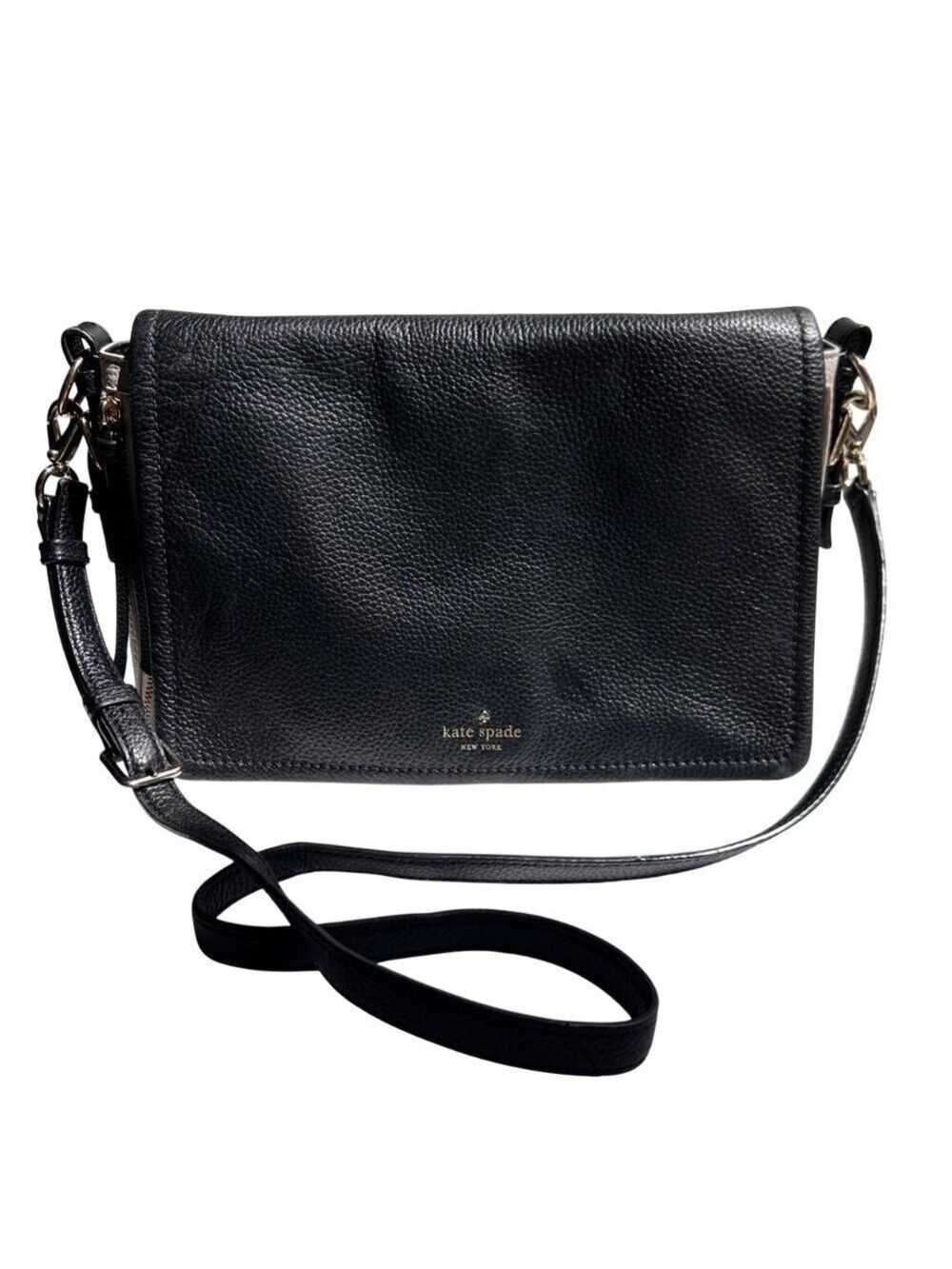 Kate Spade Black & Gray Leather Expandable Crossbody Bag